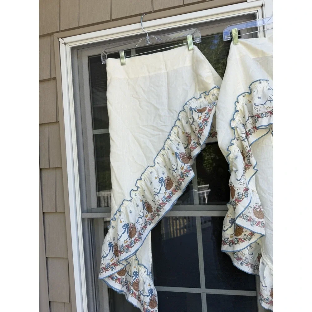 Vintage Goose Curtain Valance Cafe Blue Goose 3 piece set